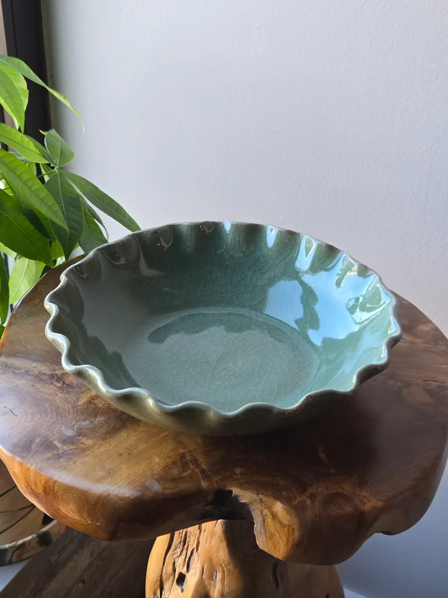 Scalloped Green Bowl